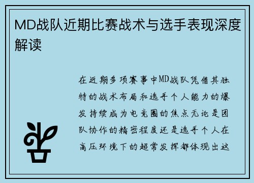 MD战队近期比赛战术与选手表现深度解读